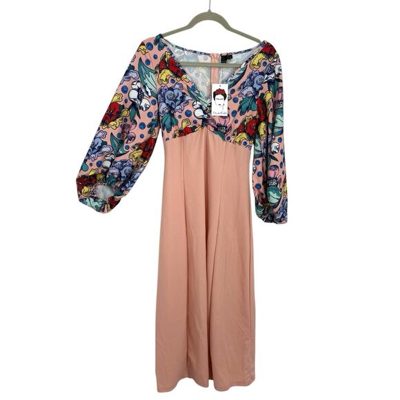 Frida Kahlo x SHEIN floral print midi dress size Small Balloon Sleeves Artsy NEW - Picture 1 of 14